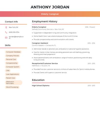 Elderly Caregiver Resume