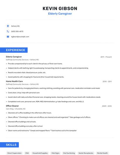 Elderly Caregiver Resume