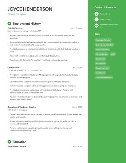 Elderly Caregiver Resume