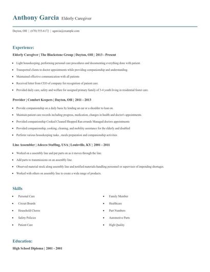 Elderly Caregiver Resume