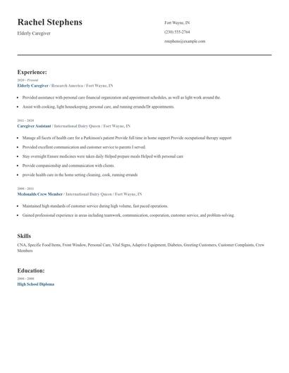 Elderly Caregiver Resume