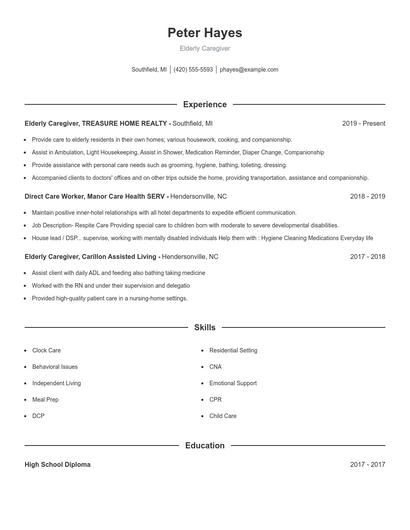 Elderly Caregiver Resume