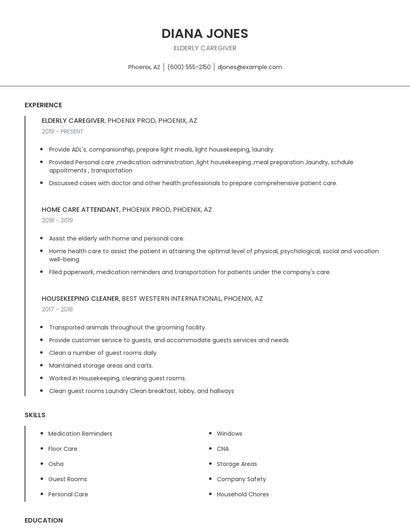 Elderly Caregiver Resume