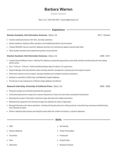 Election Assistant Resume
