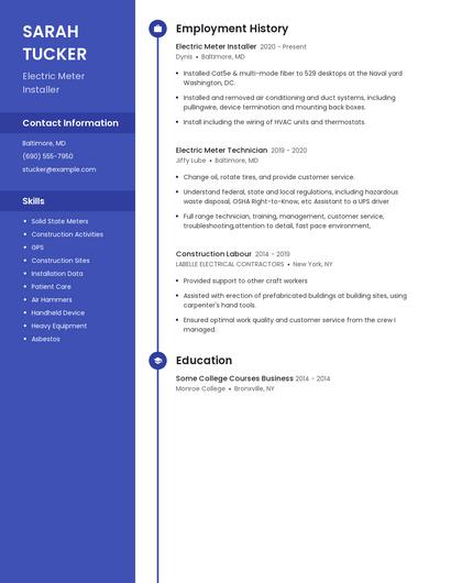 Electric Meter Installer Resume