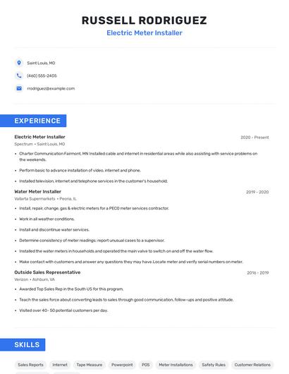 Electric Meter Installer Resume