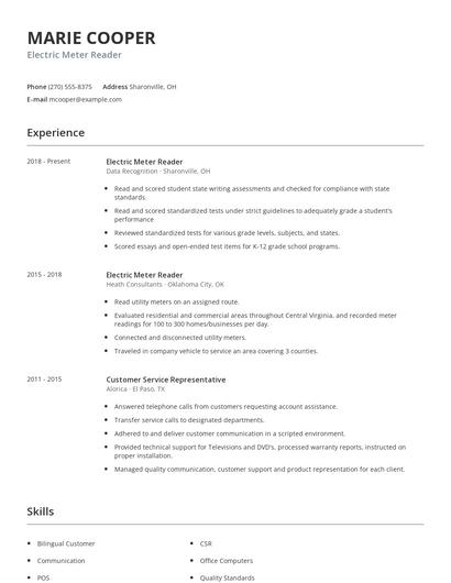 Electric Meter Reader Resume