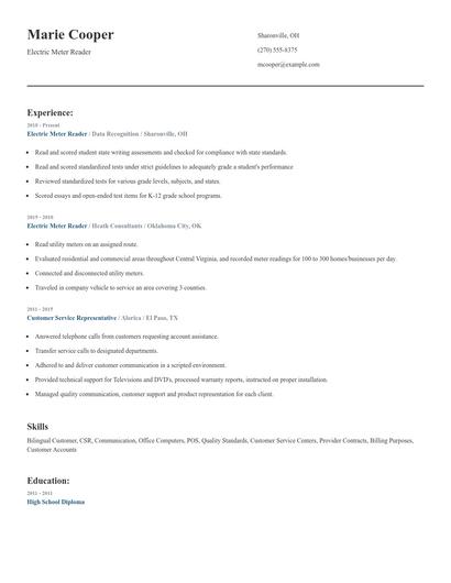 Electric Meter Reader Resume