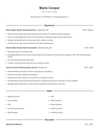 Electric Meter Reader Resume