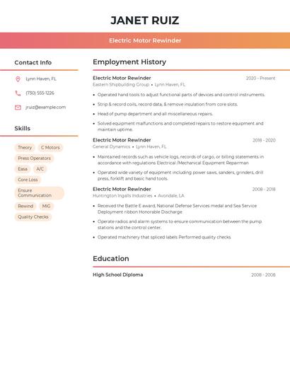 Electric Motor Rewinder Resume