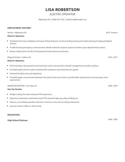 Electric Operator Resume