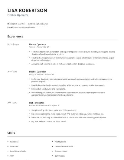 Electric Operator Resume