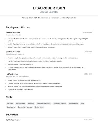 Electric Operator Resume