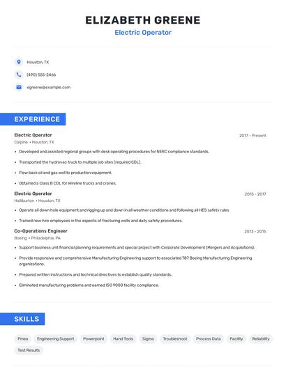 Electric Operator Resume