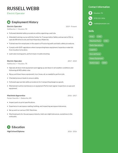 Electric Operator Resume