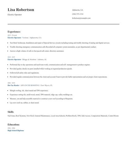 Electric Operator Resume