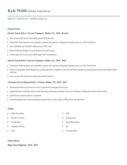 Electric Truck Driver Resume