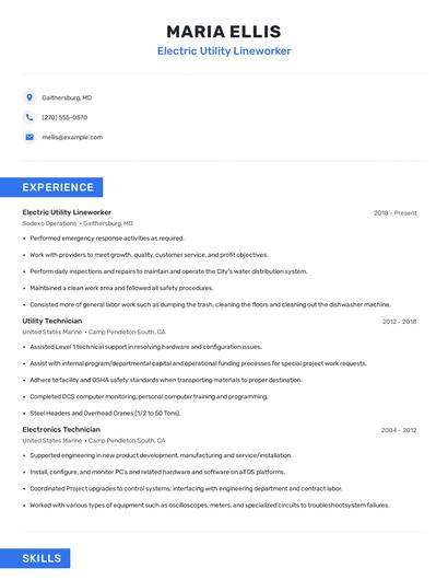 Electric Utility Lineworker Resume