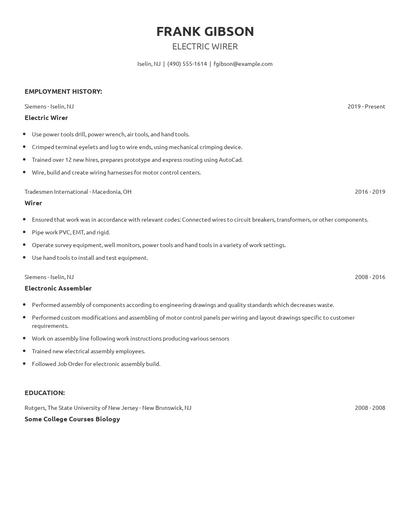 Electric Wirer Resume