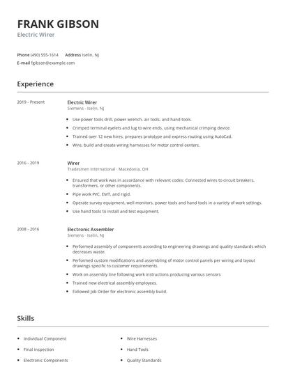 Electric Wirer Resume