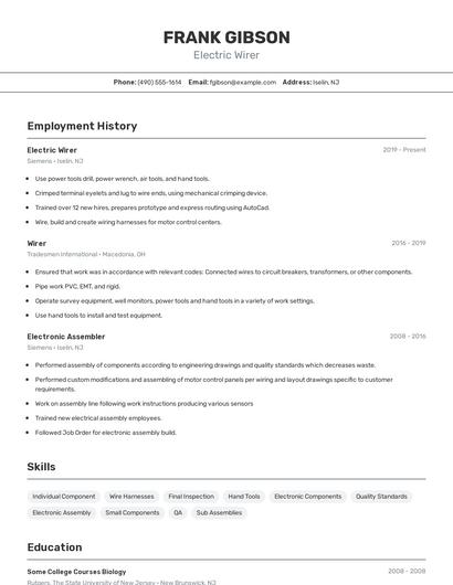 Electric Wirer Resume
