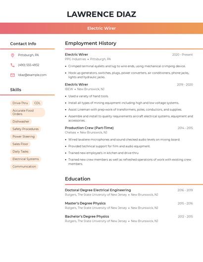 Electric Wirer Resume