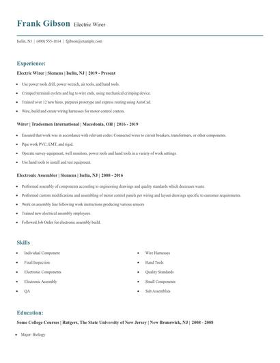 Electric Wirer Resume