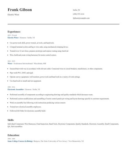 Electric Wirer Resume