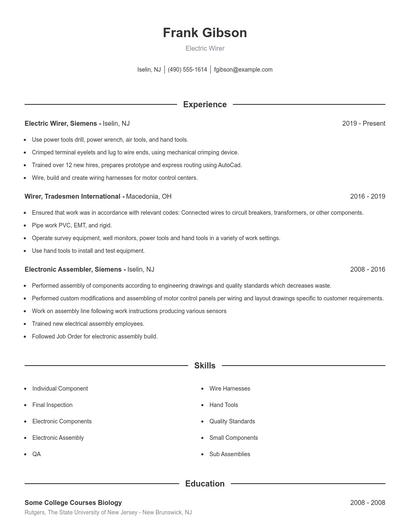 Electric Wirer Resume