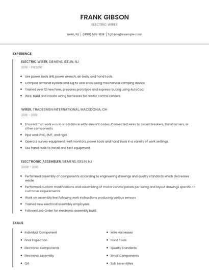 Electric Wirer Resume