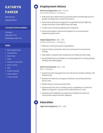 Electrical Apprentice Resume