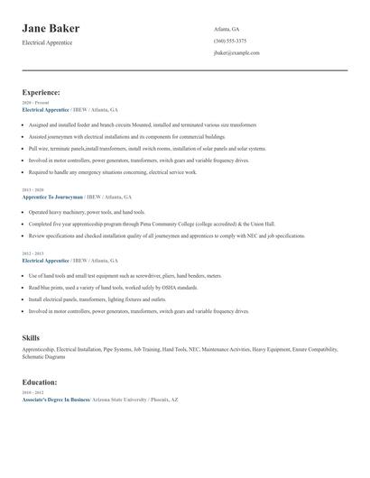 Electrical Apprentice Resume