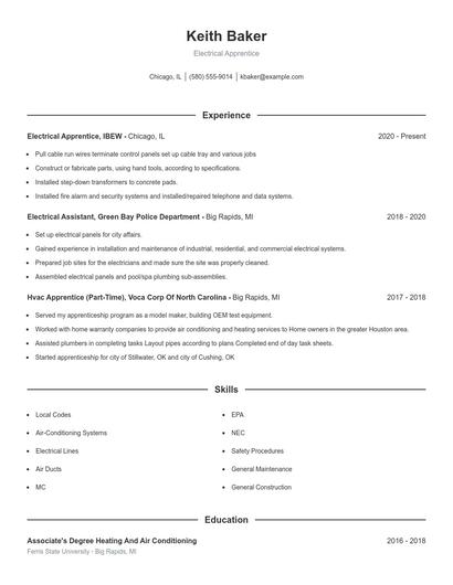Electrical Apprentice Resume