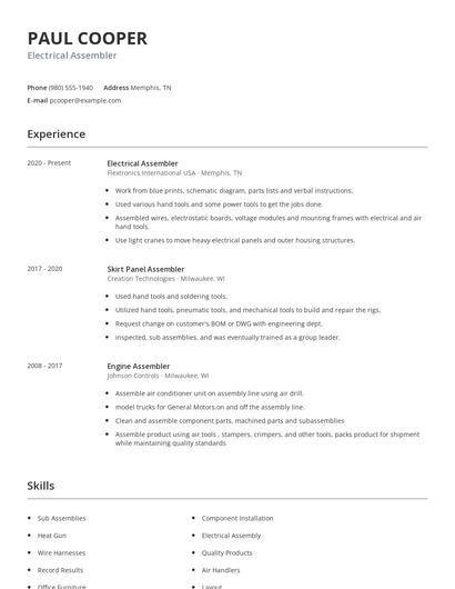 Electrical Assembler Resume