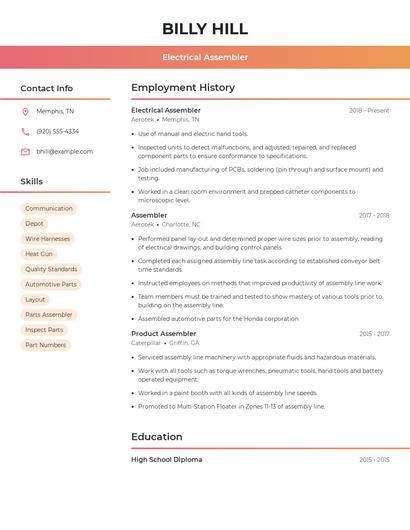 Electrical Assembler Resume