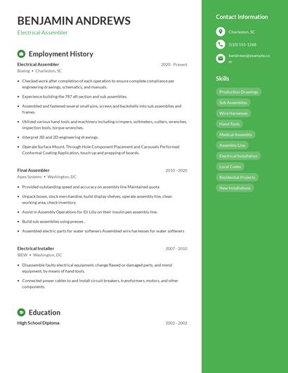 Electrical Assembler Resume