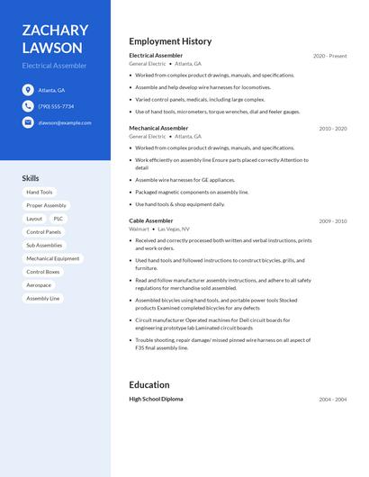Electrical Assembler Resume