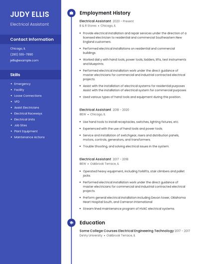 Electrical Assistant Resume