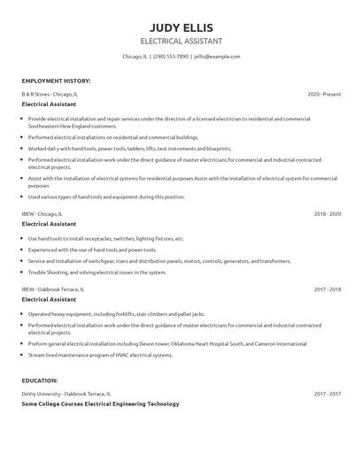 Electrical Assistant Resume