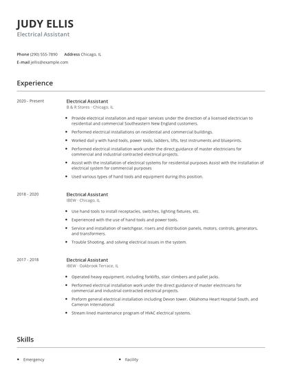 Electrical Assistant Resume