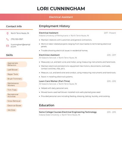 Electrical Assistant Resume
