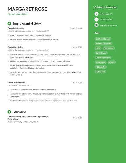 Electrical Assistant Resume
