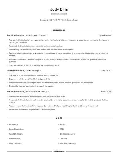 Electrical Assistant Resume