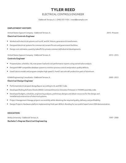 Electrical Controls Engineer Resume