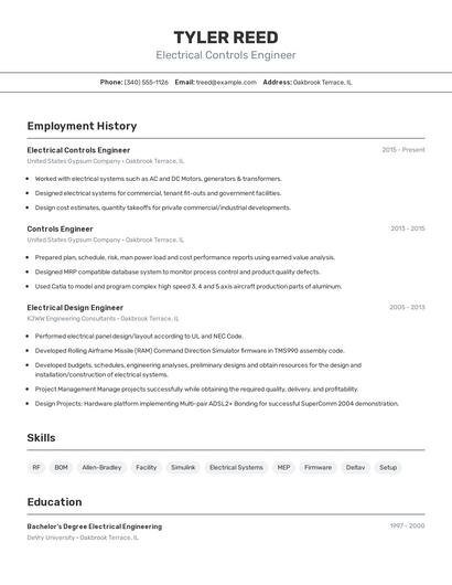 Electrical Controls Engineer Resume