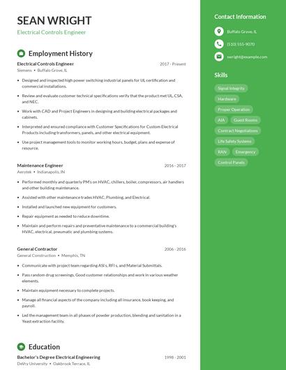 Electrical Controls Engineer Resume