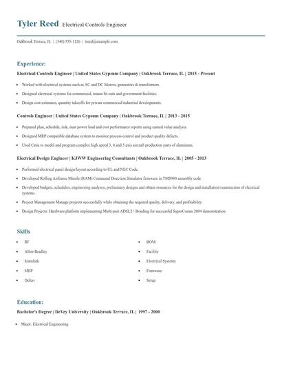Electrical Controls Engineer Resume