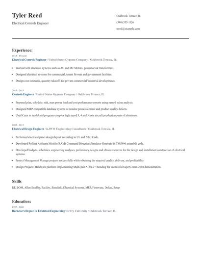 Electrical Controls Engineer Resume