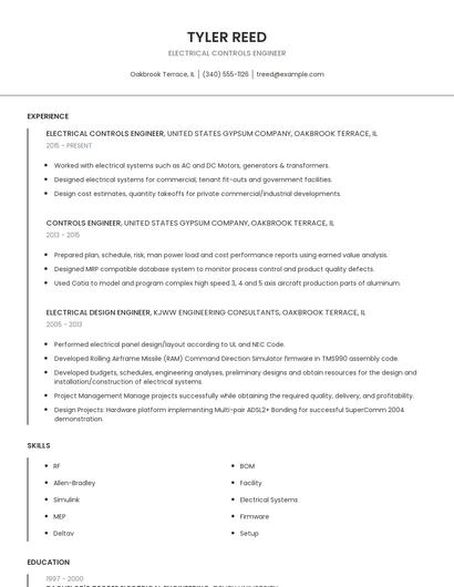 Electrical Controls Engineer Resume