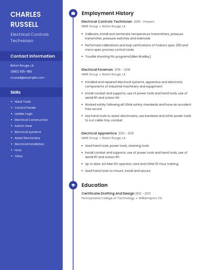 Electrical Controls Technician Resume